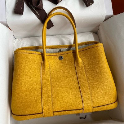 Hermes Garden Party 30 Handmade Bag in Jaune Ambre Clemence Leather TDBS26686