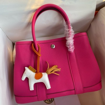 Hermes Garden Party 30 Handmade Bag in Rose Red Clemence Leather TDBS26688