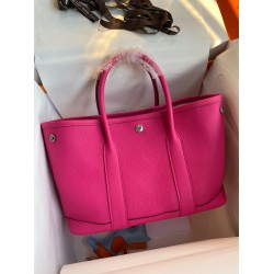 Hermes Garden Party 30 Handmade Bag in Rose Red Clemence Leather TDBS26688