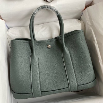 Hermes Garden Party 30 Handmade Bag in Vert Amande Clemence Leather TDBS26690