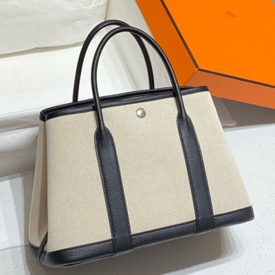 Hermes Garden Party 30cm Bag in Toile and Black Leather TDBS26691