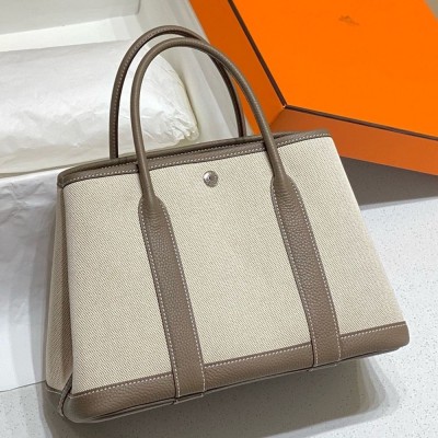 Hermes Garden Party 30cm Bag in Toile and Taupe Leather TDBS26693