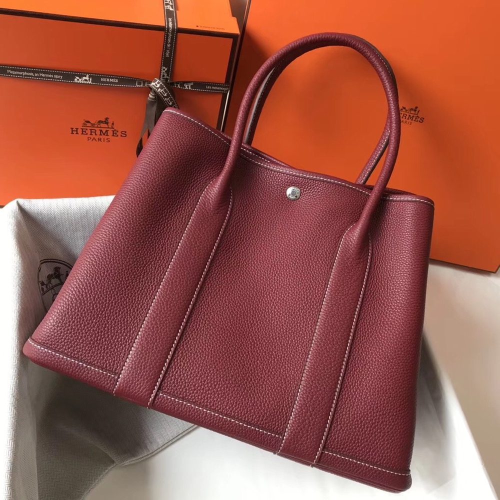 Hermes Garden Party 36 Bag In Bordeaux Clemence Leather TDBS26376