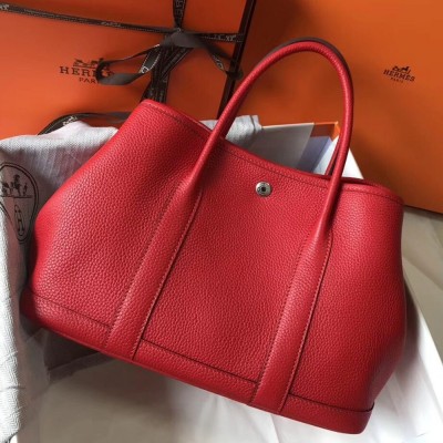 Hermes Garden Party 36 Bag In Red Clemence Leather TDBS26699