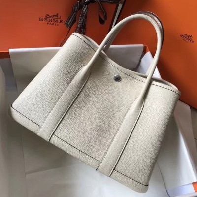 Hermes Garden Party 36 Bag In White Clemence Leather TDBS26703