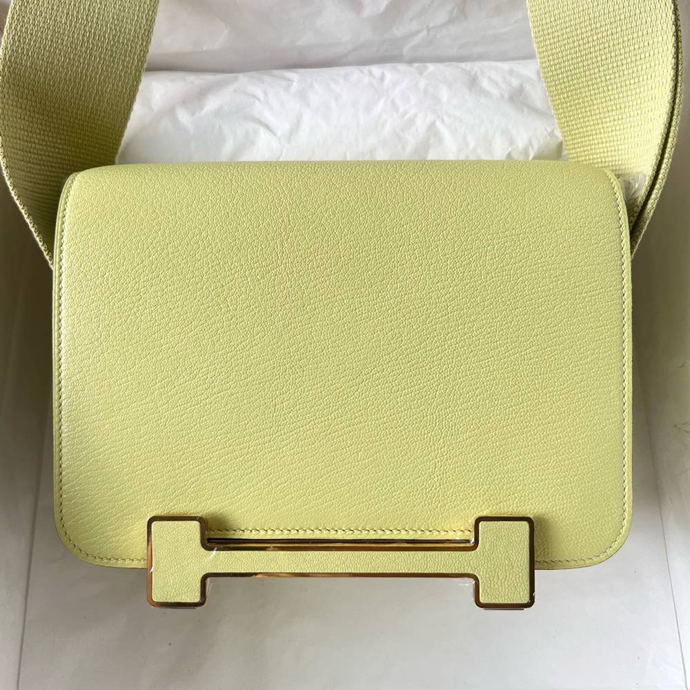 Hermes Geta Handmade Bag In Jaune Bourgeon Chevre Mysore Leather  TDBS26721