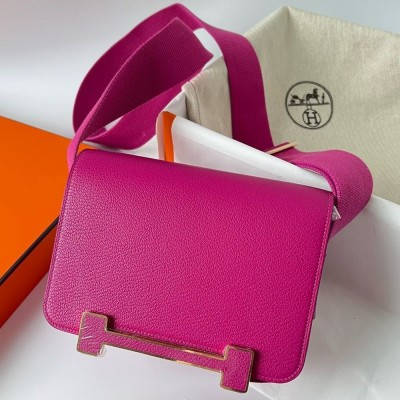 Hermes Geta Handmade Bag In Rose Purple Chevre Mysore Leather  TDBS26725