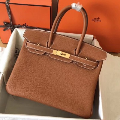 Hermes Gold Birkin 30cm Clemence Handmade Bag TDBS26234