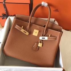 Hermes Gold Birkin 30cm Clemence Handmade Bag TDBS26234