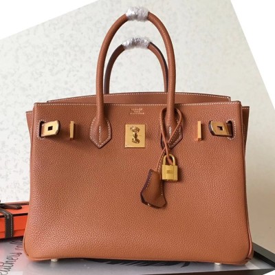 Hermes Gold Birkin 30cm Clemence Handmade Bag TDBS26235