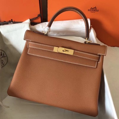 Hermes Gold Clemence Kelly 28cm Handmade Bag TDBS26865