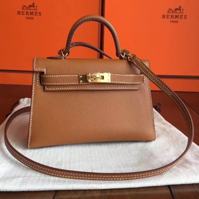 Hermes Gold Epsom Kelly Mini II Handmade Bag TDBS26867