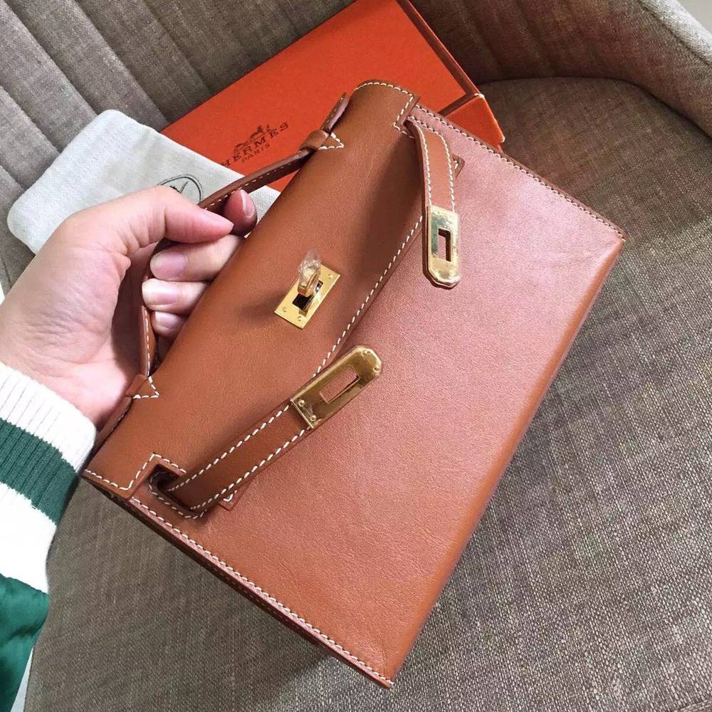 Hermes Gold Kelly Pochette Swift Handmade Bag TDBS26868