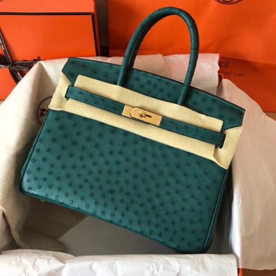 Hermes Green Birkin 30cm Ostrich Handmade Bag TDBS26237