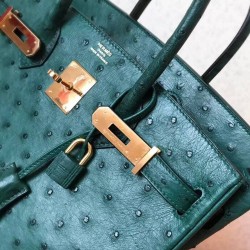 Hermes Green Birkin 30cm Ostrich Handmade Bag TDBS26237