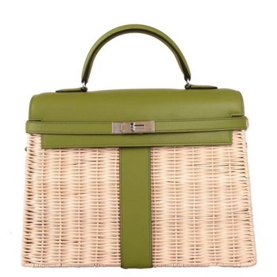 Hermes Green Picnic Kelly 35cm Wicker Bag TDBS26873