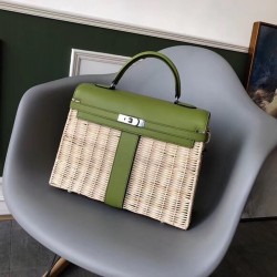 Hermes Green Picnic Kelly 35cm Wicker Bag TDBS26873