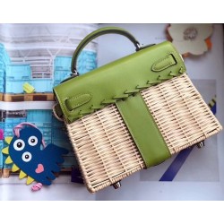 Hermes Green Picnic Kelly Mini 20cm Wicker Bag TDBS26874