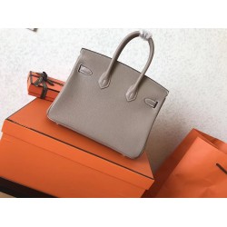 Hermes Grey Birkin 25cm Clemence Handmade Bag TDBS26238