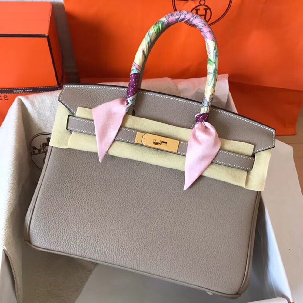 Hermes Grey Birkin 30cm Clemence Handmade Bag TDBS26239