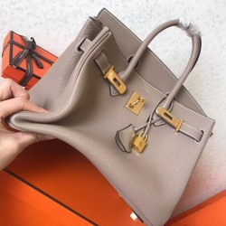 Hermes Grey Birkin 30cm Clemence Handmade Bag TDBS26239