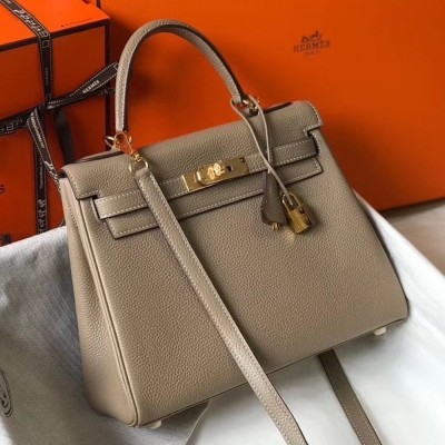 Hermes Grey Clemence Kelly 25cm GHW Bag TDBS26877