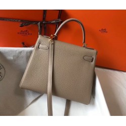 Hermes Grey Clemence Kelly 25cm GHW Bag TDBS26877