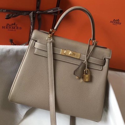 Hermes Grey Clemence Kelly 28cm Bag TDBS26878