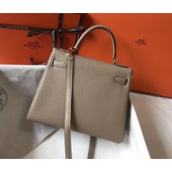 Hermes Grey Clemence Kelly 28cm Bag TDBS26878