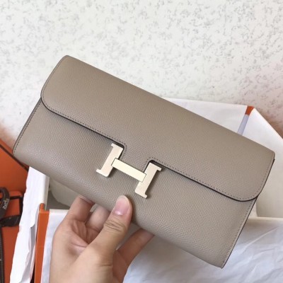 Hermes Grey Epsom Constance Long Wallet TDBS27753