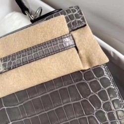 Hermes Grey Kelly 25cm Shiny Niloticus Crocodile Skin Bag TDBS26882