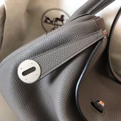 Hermes Gris Mouette Lindy 26cm Clemence Handmade Bag TDBS27370