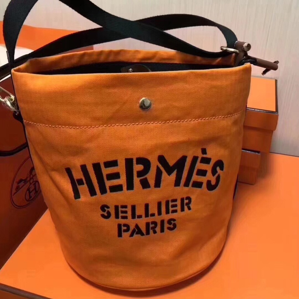 Hermes Grooming Bucket Bag In Orange Canvas TDBS26383