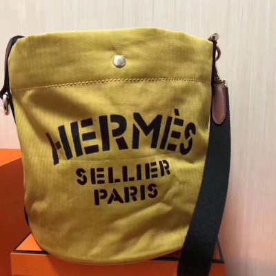 Hermes Grooming Bucket Bag In Yellow Canvas TDBS26385