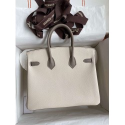 Hermes HSS Birkin 25 Bicolor Bag in Craie and Gris Asphalt Epsom Calfskin TDBS26245