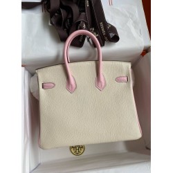 Hermes HSS Birkin 25 Bicolor Bag in Craie and Pink Chevre Mysore Leather  TDBS26246