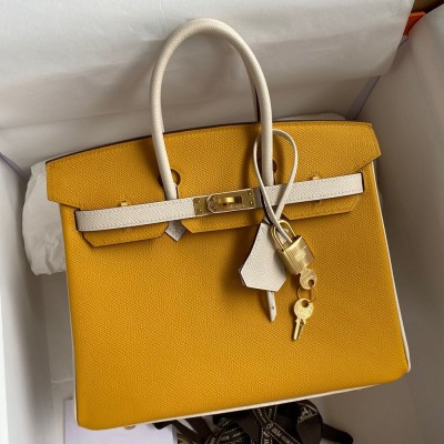 Hermes HSS Birkin 25 Bicolor Bag in Jaune d'or and Craie Epsom Calfskin TDBS26248