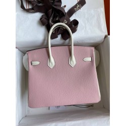 Hermes HSS Birkin 25 Bicolor Bag in Pink and Craie Chevre Mysore Leather TDBS26249