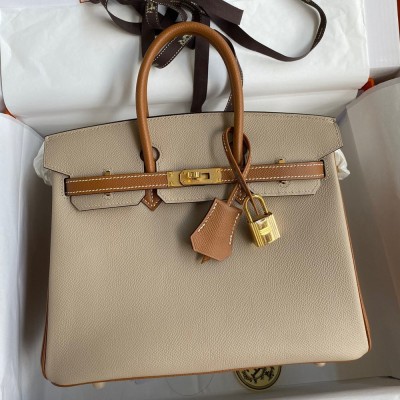 Hermes HSS Birkin 25 Bicolor Bag in Trench and Gold Epsom Calfskin TDBS26250