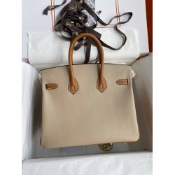 Hermes HSS Birkin 25 Bicolor Bag in Trench and Gold Epsom Calfskin TDBS26250