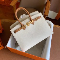 Hermes HSS Birkin 25 Sellier Bag in Craie and Gold Epsom Calfskin  TDBS26251