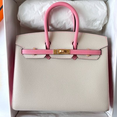 Hermes HSS Birkin 25 Sellier Bag in Craie and Rose Confetti Epsom Calfskin  TDBS26252