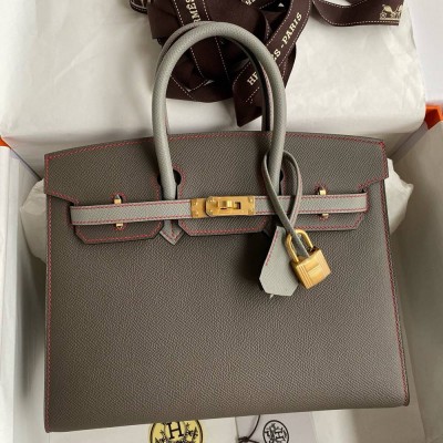 Hermes HSS Birkin 25 Sellier Bag in Etain and Gris Mouette Epsom Calfskin TDBS26253