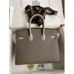 Hermes HSS Birkin 25 Sellier Bag in Etain and Gris Mouette Epsom Calfskin TDBS26253