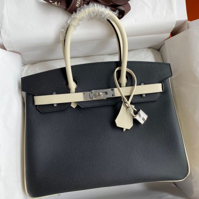 Hermes HSS Birkin 30 Bicolor Bag in Black and Craie Epsom Calfskin TDBS26254