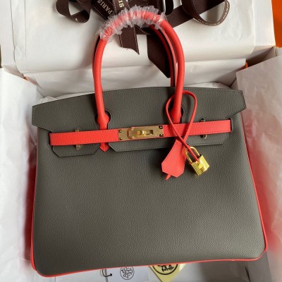 Hermes HSS Birkin 30 Bicolor Bag in Etain and Piment Epsom Calfskin TDBS26255