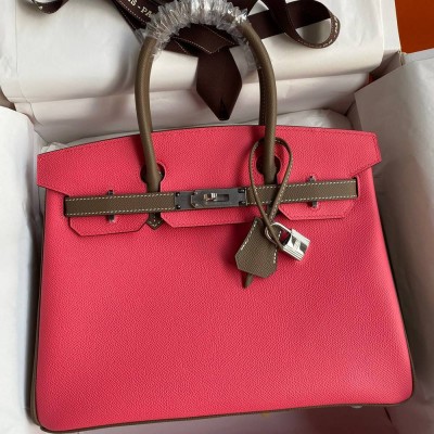 Hermes HSS Birkin 30 Bicolor Bag in Rose Lipstick and Taupe Epsom Calfskin TDBS26257