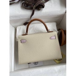 Hermes HSS Kelly Mini II Sellier Tri-color Bag In Craie/Pink/Gold Epsom Calfskin TDBS26889