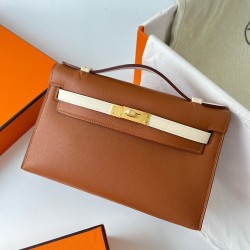 Hermes HSS Kelly Pochette Bicolor Bag in Gold and Craie Swift Calfskin TDBS26890