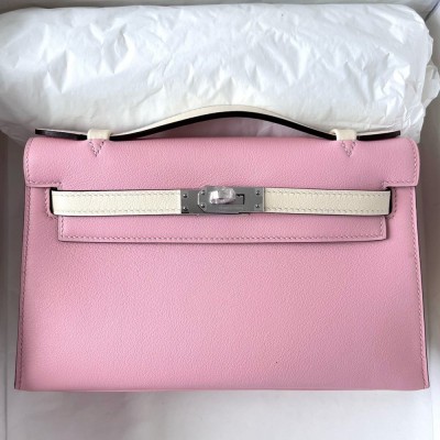 Hermes HSS Kelly Pochette Bicolor Bag in Pink and Craie Swift Calfskin  TDBS26891